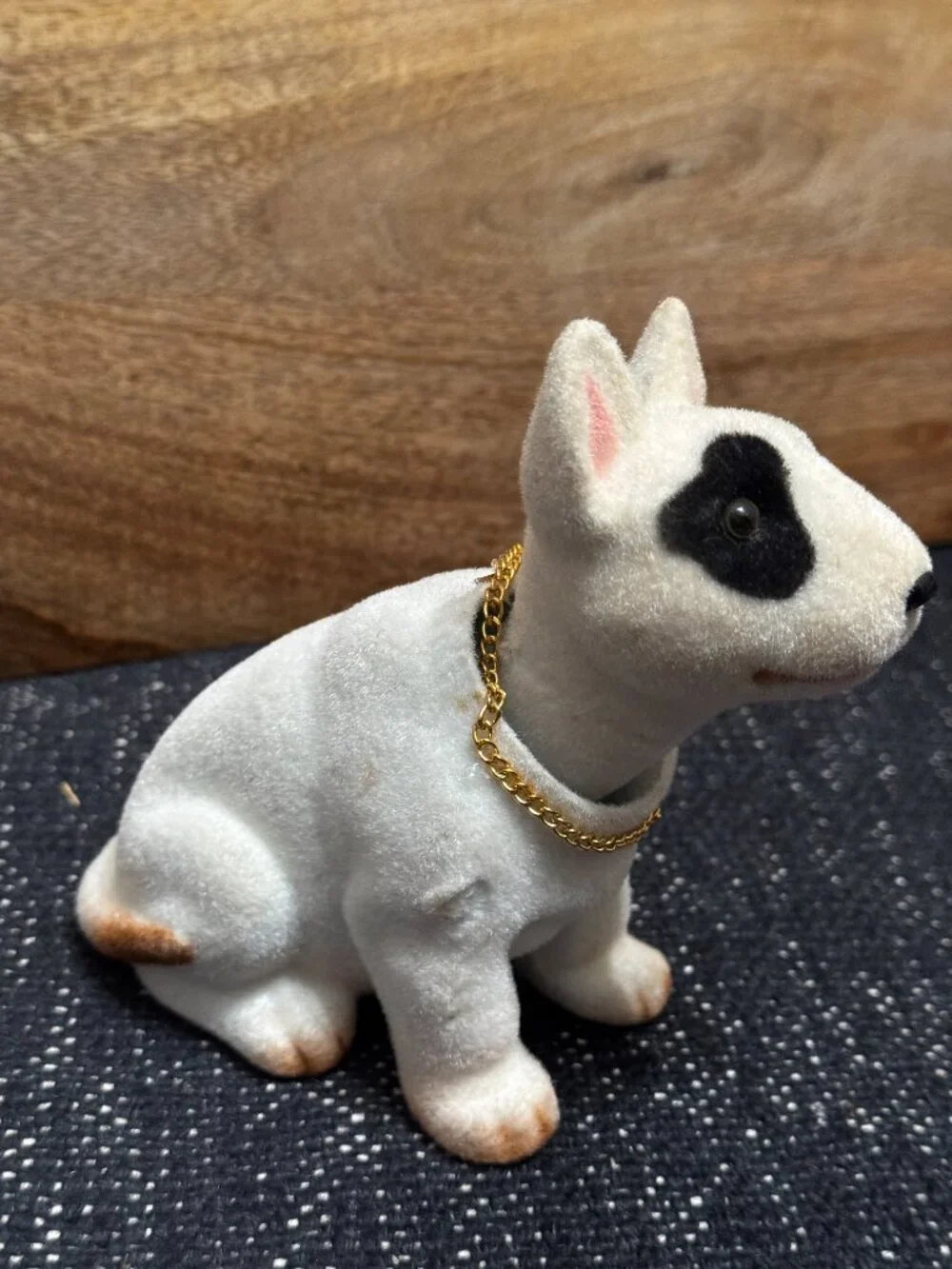 English Bull Terrier Nodder Bobble Dog Flocked Figurine, Vintage Circa 1980-90s